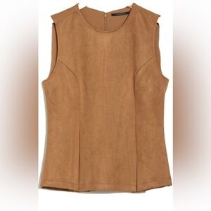 T Tahari faux suede sleeveless blouse